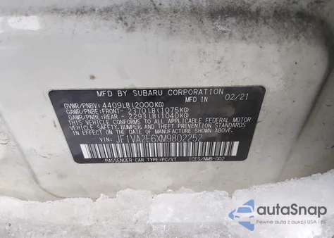 2021 Subaru Wrx Sti from USA, damaged, VIN JF1VA2E6XM9802252